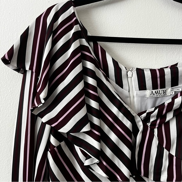 AMUR Kristen Dress in Bordeaux Multi Long‎ Sleeve Stripe Mini Dress size 8 - Picture 7 of 14